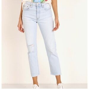 Levi’s 501 light wash distressed high waisted stretch denim Jeans size w25 l26